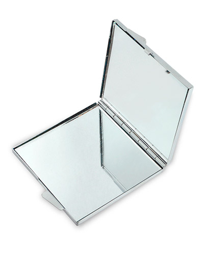 Espelho de Bolsa Quadrado Em Alumínio Com Lente de Aumento