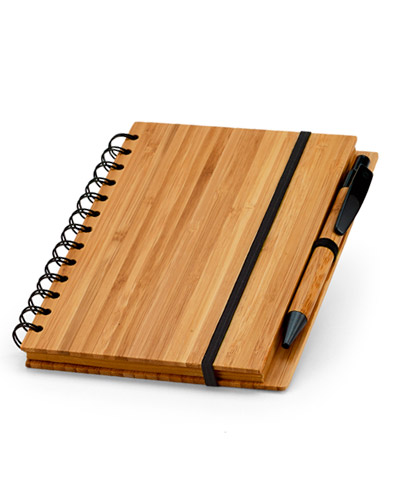 Caderno de Anotações Com Capa em Bambu e Caneta 